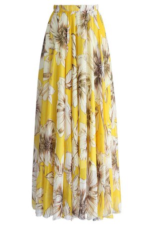 Marvelous Floral Maxi Skirt in Yellow - Retro, Indie and Unique Fashion
