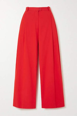 Chet Pleated Stretch-cotton Wide-leg Pants - Red