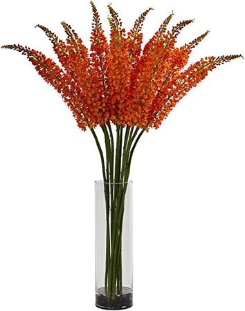 Amazon.com: Nearly Natural Fox Tail Artificial Arrangement in Glass Cylinder Vase, Orange: Home & Kitchen