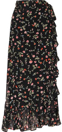 Elm Ruffled Floral-print Georgette Wrap Skirt - Black