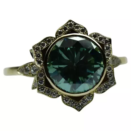 Moissanite Diamond Sunflower ring 14 Karat gold designer ring Floral ring For Sale at 1stDibs