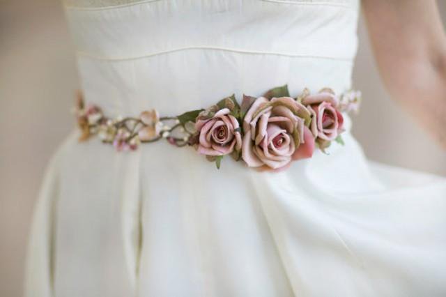 Bridal Belt, Bridal Belt Sash, Pink Wedding Belt, Rustic Wedding, Vintage Wedding, Mauve Pink, Cream Flower Belt #2226951 | Weddbook