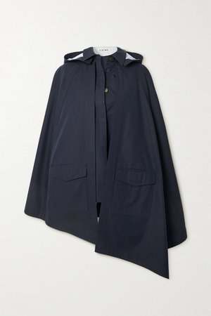 Convertible Hooded Leather-trimmed Cotton-twill Cape - Navy