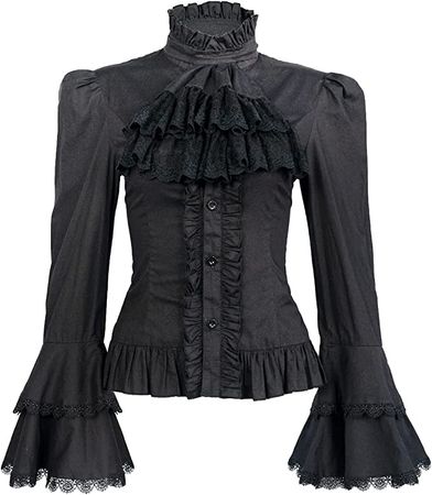 Victorian Blouse Womens Gothic Pirate Shirt Vintage Long Sleeve Lotus Ruffle Tops (L, 010 Black) at Amazon Women’s Clothing store