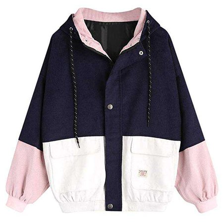 Amazon.com: Hot Sale! Women Teen Girls Vintage Long Sleeve Color Block Corduroy Hooded Jacket Coat Windbreaker Oversized: Clothing