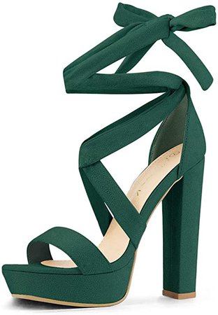 Amazon.com | Allegra K Women's Lace Up Platform Green Block Heel Sandals - 6 M US | Platforms & Wedges