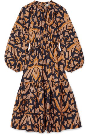 Ulla Johnson | Ambre tiered floral-print cotton-poplin midi dress | NET-A-PORTER.COM