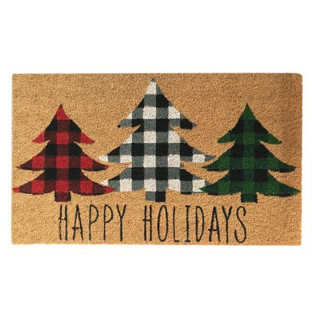 Farmhouse Living Holiday Plaid Christmas Tree Coir Doormat - 18" X 30" - Elrene Home Fashions : Target