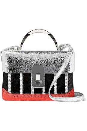 Sequined textured and metallic cracked-leather shoulder bag | THE VOLON | Sale up to 70% off | THE OUTNET