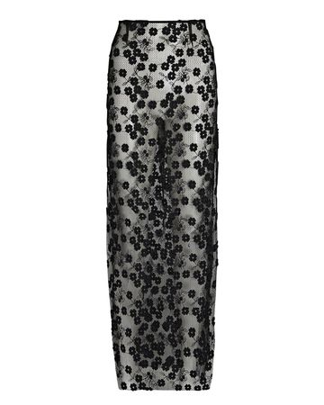 RUMER Rosella Floral Embroidered Lace Maxi Skirt in black | INTERMIX®