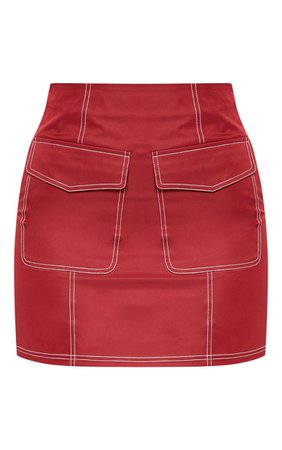 Burgundy Stitch Pocket Mini Skirt | Skirts | PrettyLittleThing