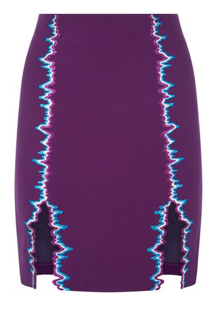 Cocktail Violet Short Silk Cady Skirt With Side Slits And Embroidery | La Perla