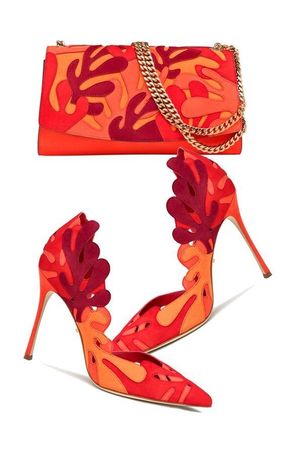 orange and red clutch and heels