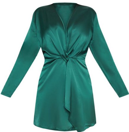 emerald green satin dress