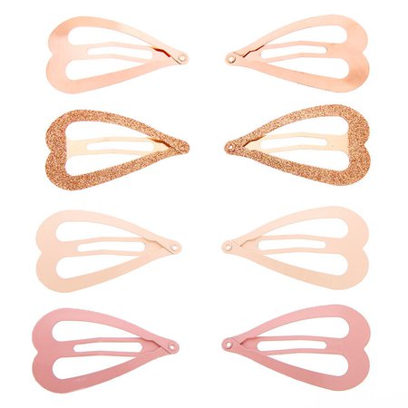 Blushing Gold Heart Snap Hair Clips - 8 Pack | Claire's US