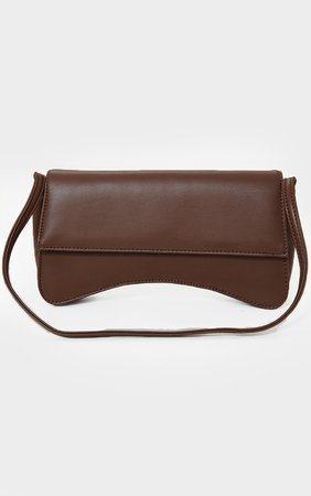 Chocolate Pu Flap Over Baguette Shoulder Bag | PrettyLittleThing