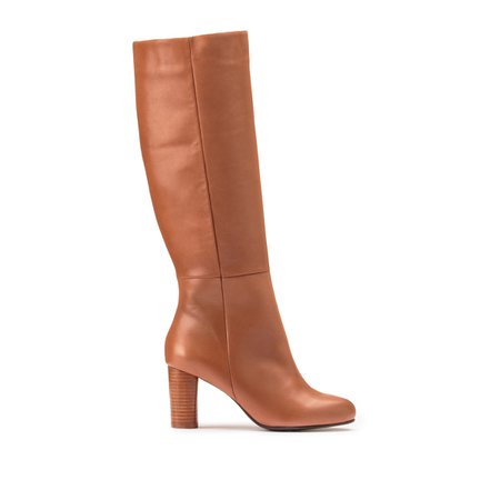 Leather knee-high boots with high heel , camel, La Redoute Collections | La Redoute