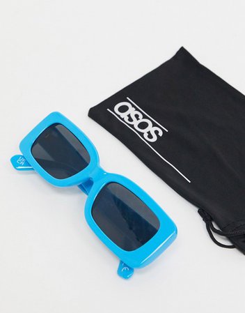 ASOS DESIGN mid rectangle sunglasses in bright blue | ASOS