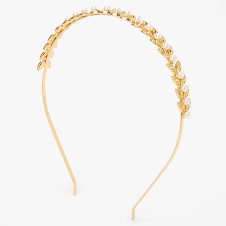 Gold Pearl Studded Leaves Headband | Claire's US
