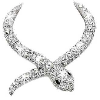 Pave Set SNAKE Diamond Crystal BLING Statement Necklace Silver