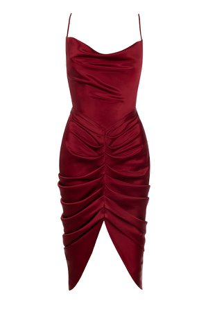 NERA WINE SATIN DRAPED CORSET DRESS $209