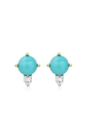 14k Gold Turquoise And Diamond Stud Earrings By Adina Reyter | Moda Operandi