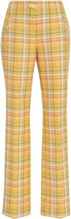 Rejina Pyo Norma Plaid Cotton-Blend Straight-Leg Trousers Size: 6
