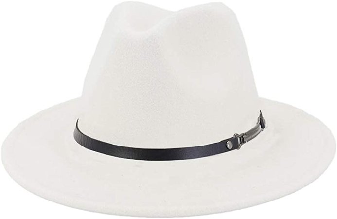 Men & Women Panama Hat Classic Wide Brim Fedora Hat with Belt Buckle (Y-White 1) at Amazon Women’s Clothing store