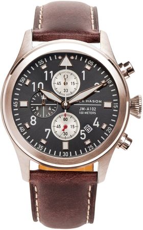 Aviation Chronograph Leather Strap Watch, 42mm
