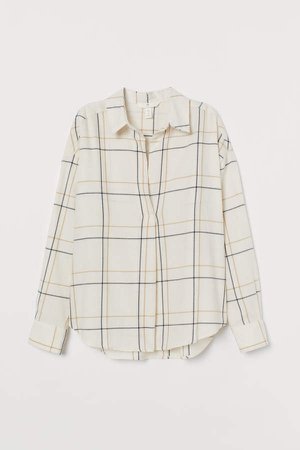 Wide-cut Cotton Flannel Blouse - White