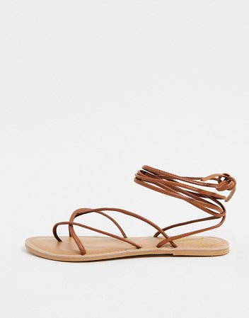 Rule London leather strappy tie leg sandals in tan | ASOS
