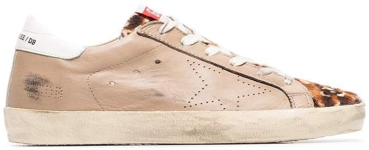 nude, brown and white superstar leather sneakers