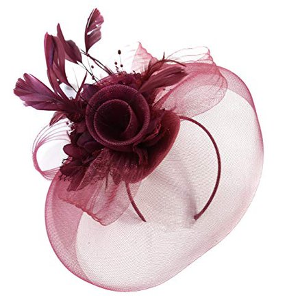Burgundy Feather Flower Fascinator Hat Veil Net headband Clip Ascot Derby Races Wedding ... (All Burgundy): Amazon.co.uk: Clothing