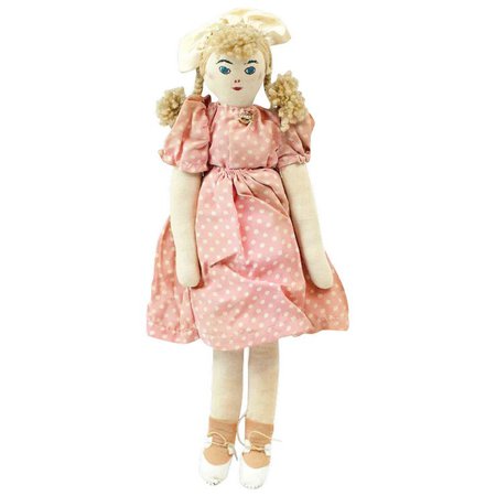 1920s Edith Ackley Blonde Cloth Doll in Pink Dress 13" : Fun City | Ruby Lane
