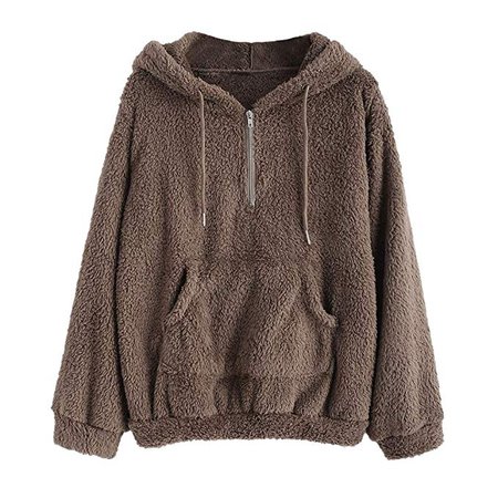 ZAFUL Women's Sherpa Kangaroo Pocket Hoodie Long Sleeve Fuzzy Fleece Half Zip Sweatshirt at Amazon Women’s Clothing store