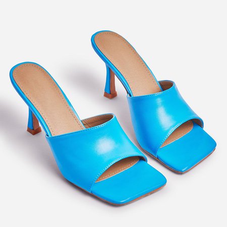 Hilton Square Peep Toe Kitten Heel Mule In Blue Faux Leather | EGO