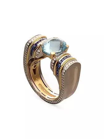 Shop DOLCE&GABBANA Special Pieces 18K White & Yellow Gold, Diamond, Aquamarine & Blue Sapphire Cocktail Ring | Saks Fifth Avenue