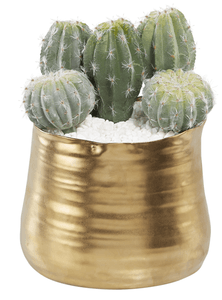 Gold Bowl with Cactus and White Rocks AR1011 – Replica Plants and Decor