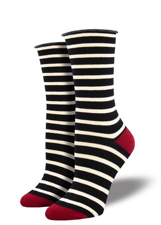Striped Bamboo Socks for Women | Roll-Top Crew Socks - Cute But Crazy Socks