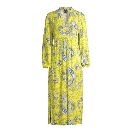Scoop - Scoop Women’s Printed Midi Dress with Side Slits - Walmart.com - Walmart.com yellow