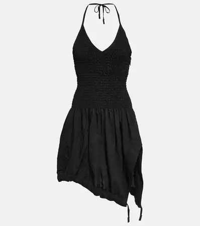 V Neck Cotton Blend Minidress in Black - Loewe | Mytheresa