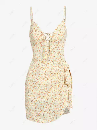 ZAFUL Ditsy Floral Lace Up Bowknot Cami Sundress In LIGHT YELLOW | ZAFUL 2024