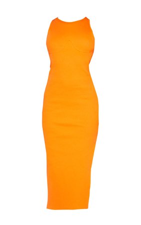 Bright Orange Cup Detail Racer Split Midi Dress | PrettyLittleThing USA