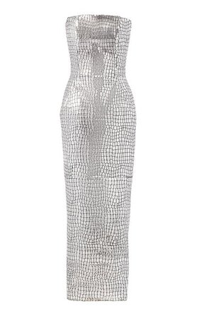 Croc-Effect Foiled Leather Strapless Midi Dress By Brandon Maxwell | Moda Operandi