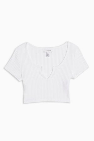 PETITE White Ribbed Notch Crop T-Shirt | Topshop