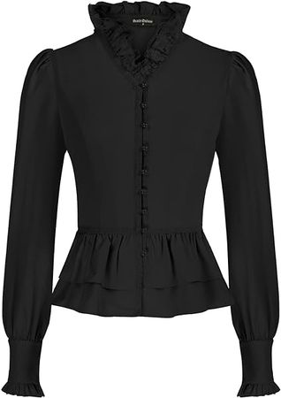 Black Darkness Women Victorian Ruffled Blouse Vintage Long Sleeve Corset Top at Amazon Women’s Clothing store