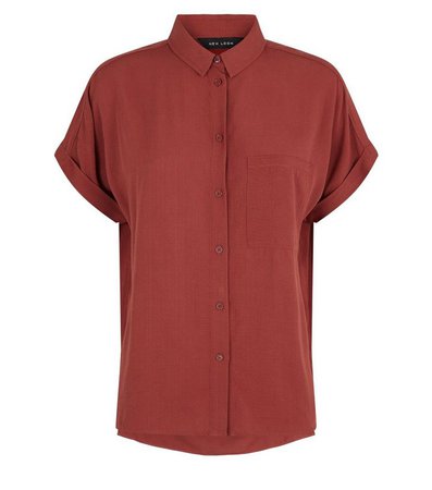 Dark Red Pocket Front Short Sleeve Shirt | New Look