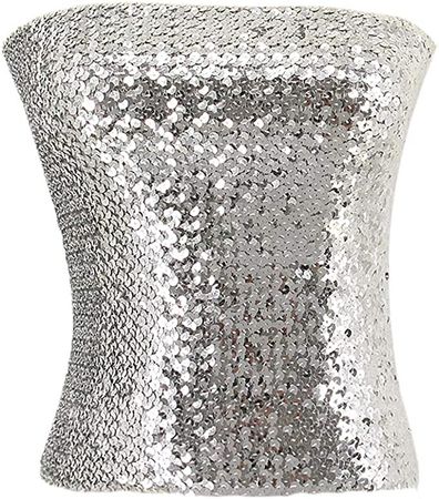 Amazon.com: Naimo Women's Sparkly Bling Sequin Tube Top Sexy Stretchy Crop Top Party Costume Clubwear Camisoles (Silver) : Clothing, Shoes & Jewelry