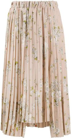 asymmetric floral pleated skirt