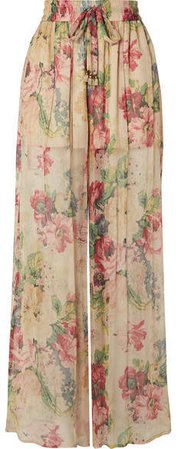 Melody Floral-print Silk-crepon Wide-leg Pants - Beige